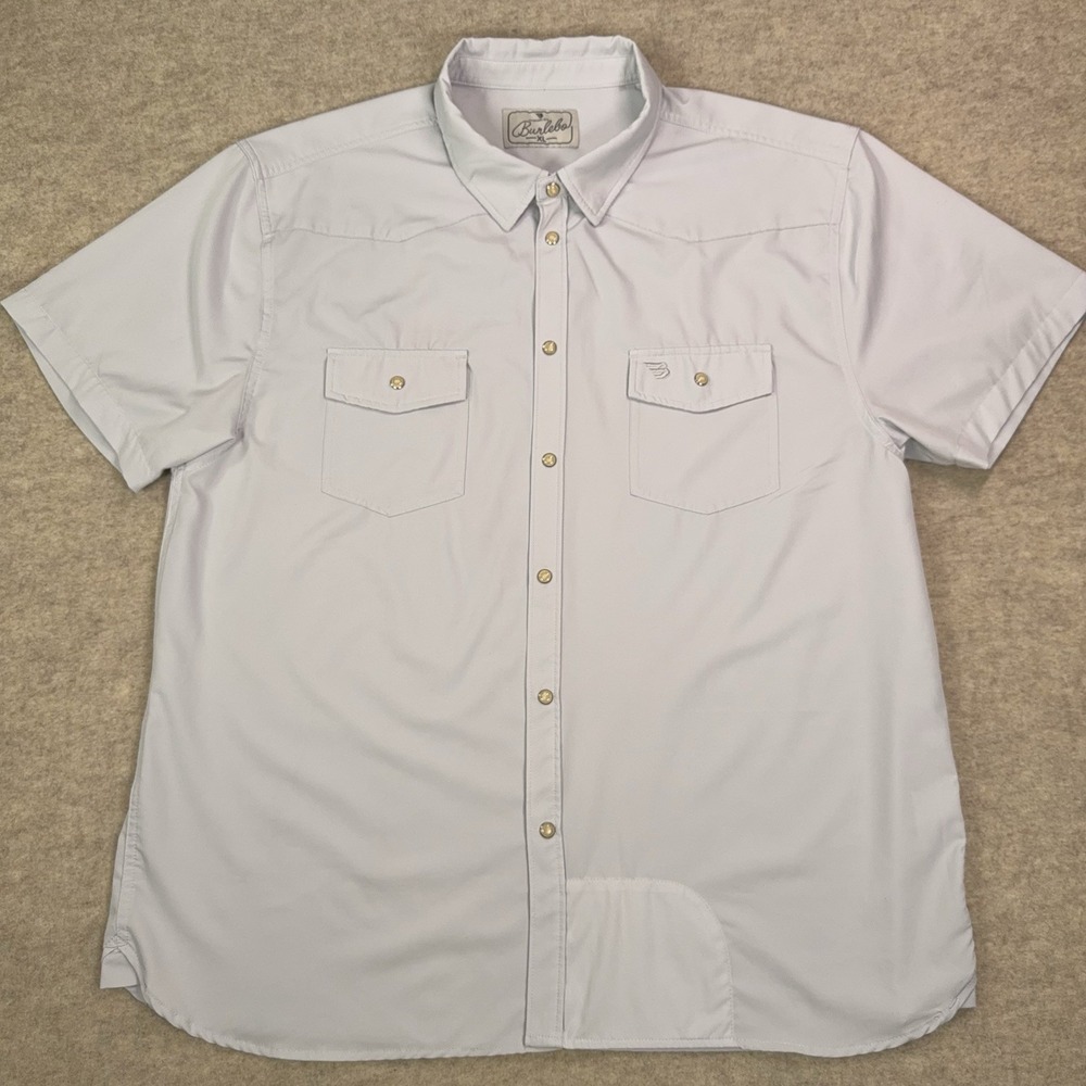 Burlebo Shirt Mens XL Gray Pearl Snap Western Performance Stretch Flap Pockets